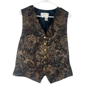 Vintage Liz Claiborne Dark Floral Botton Front Vest 12/Large